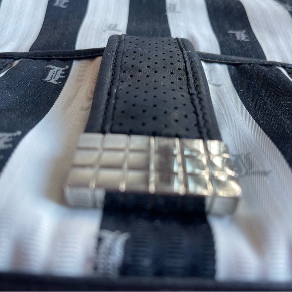 L.A.M.B. Gwen Stefani Black White Silver Stripe Leather Bag Clutch Tote Vintage - Picture 9 of 12
